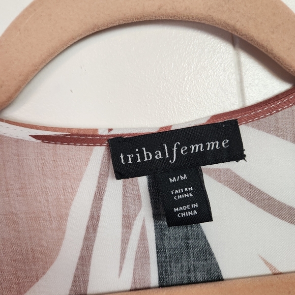 Tribal Femme Pink Tropical Maxi Shirt Dress V-Neck Womens Size Medium Flowy - Picture 8 of 12